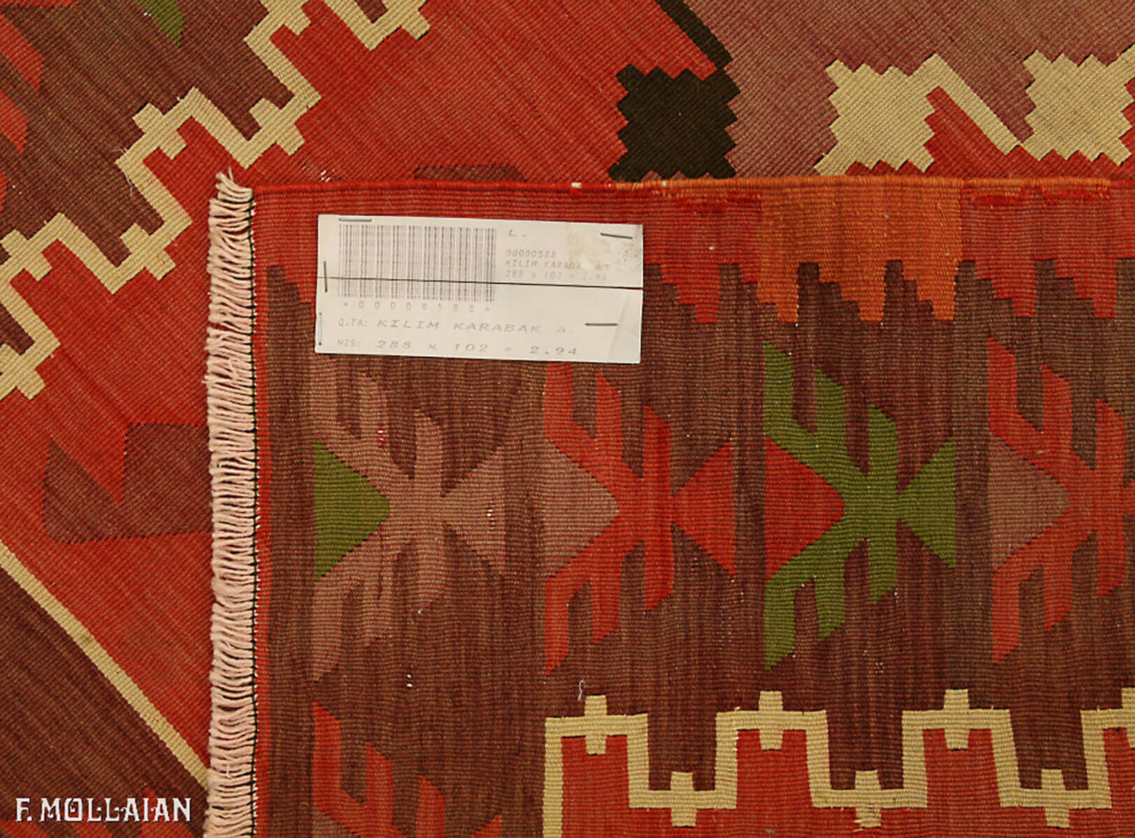 Old Caucasian Runner Kilim Karabakh (Qarabag) n: 588